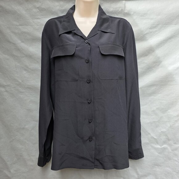 Orvis 100% Silk Black Collared Button Down Shirt Women's Size Small Business - Picture 1 of 5
